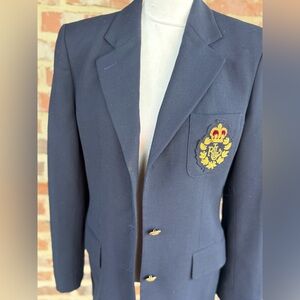 🦋Navy Embroidered Crest Blazer